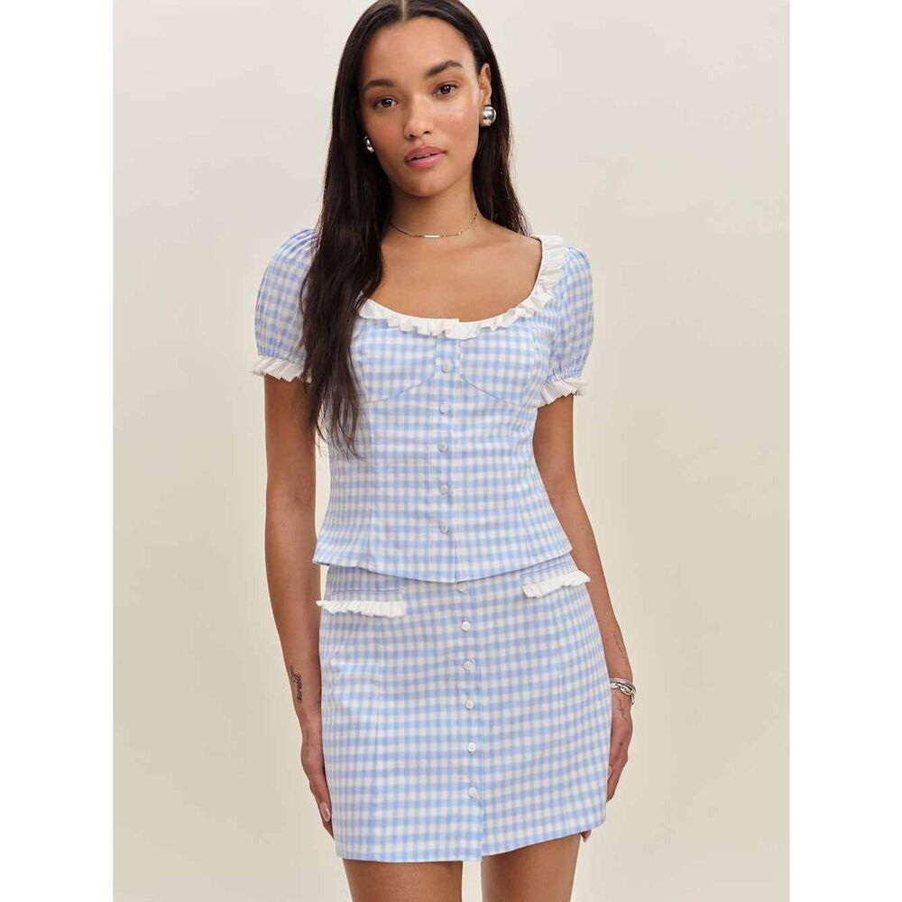 Reformation  Women's Top & Skirt Janell Two-piece Set Crystal Check Size 2